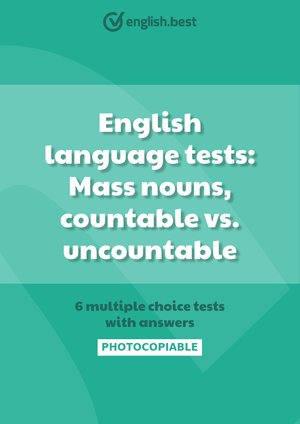 English language tests: Mass nouns, countable vs. uncountable